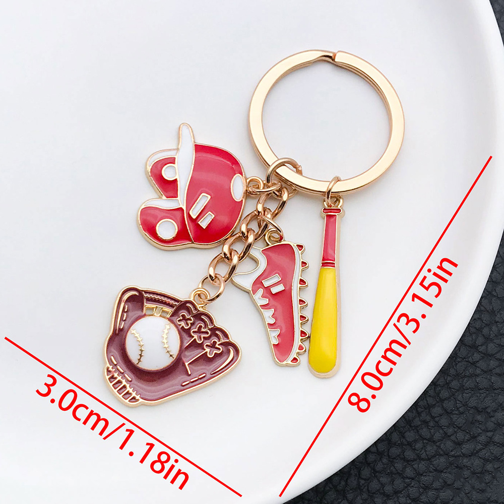 4:ER874-Sports Series Drop Oil Red Baseball Protector Keychain -13.5g