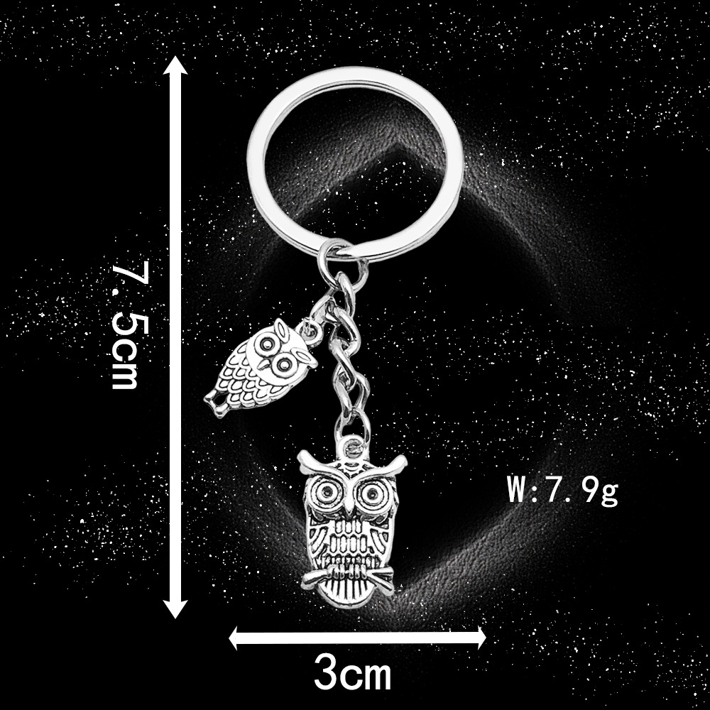 1:Ancient silver owl key chain ring-LS01-7.9g
