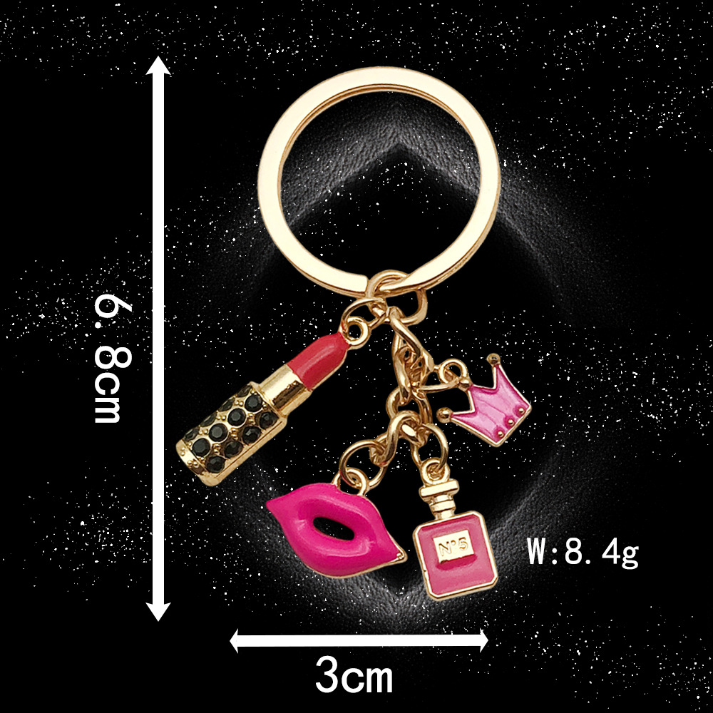 7:Drop oil rose red lipstick perfume crown lips key chain ring-LS07-8.4g