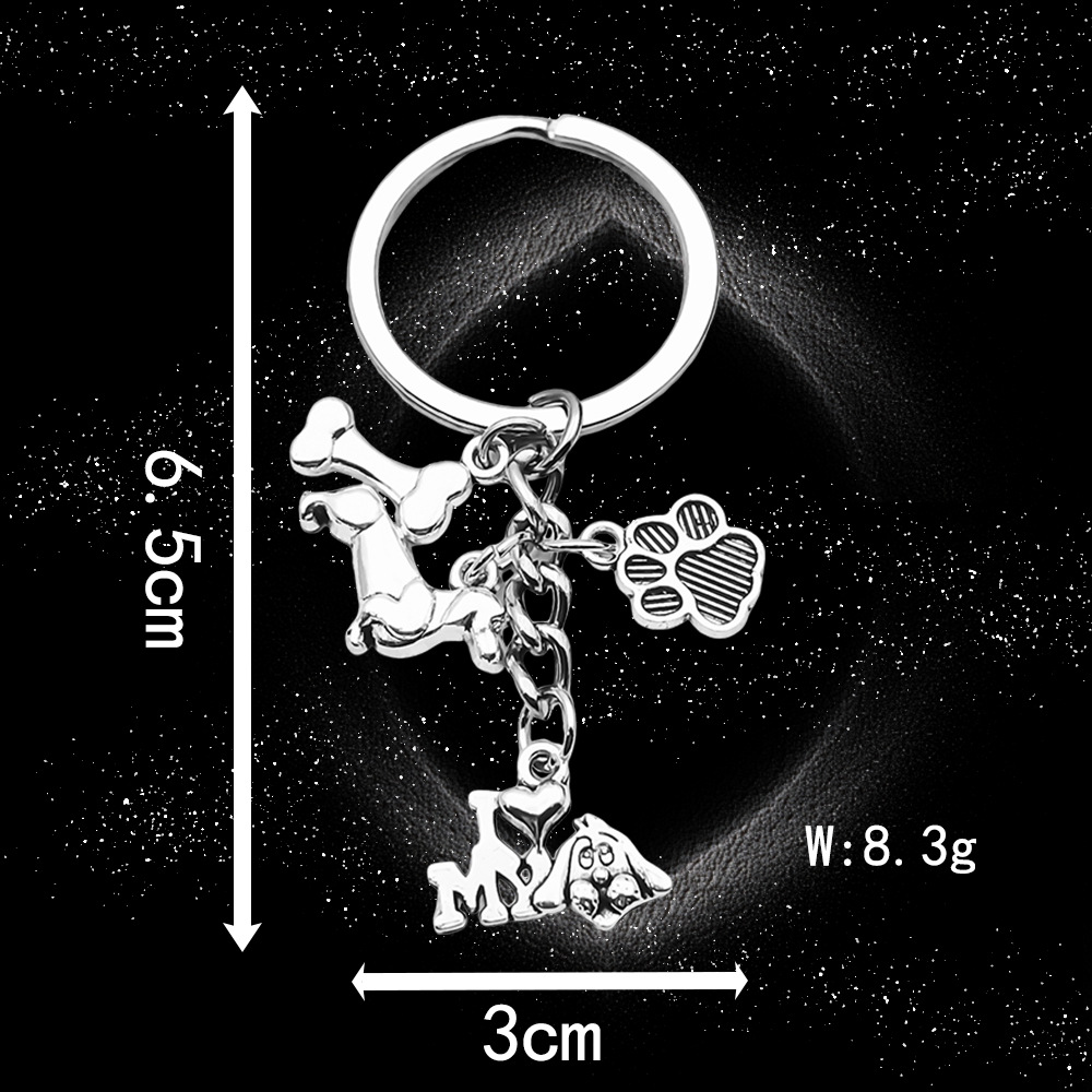 12:Ancient silver dachshund dog dog bone keychain-LS66-8.3g