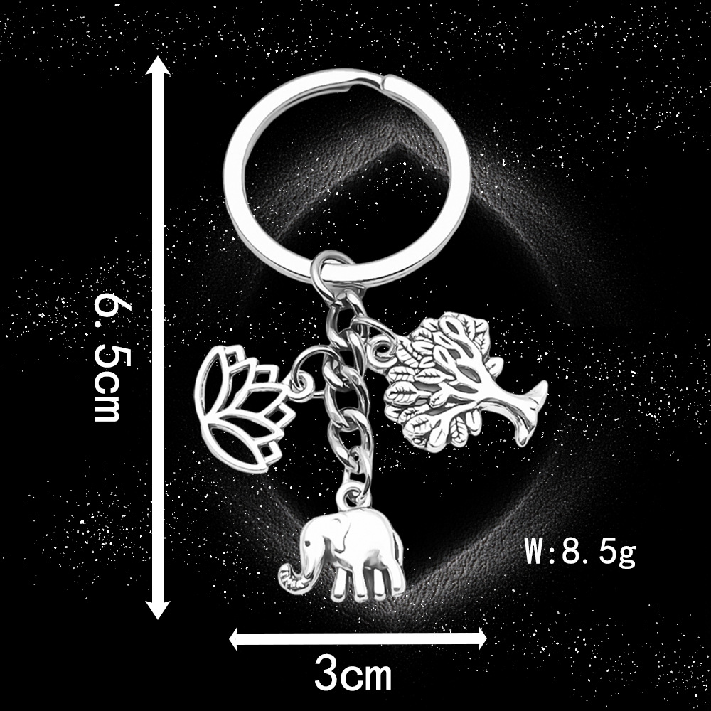14:Ancient silver elephant tree lotus keychain-LS70-8.5g