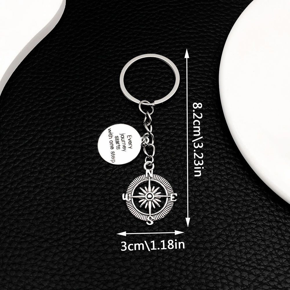 3:ER675-1 Ancient Silver Compass Everyjourney Letter Card Keychain -9.4g