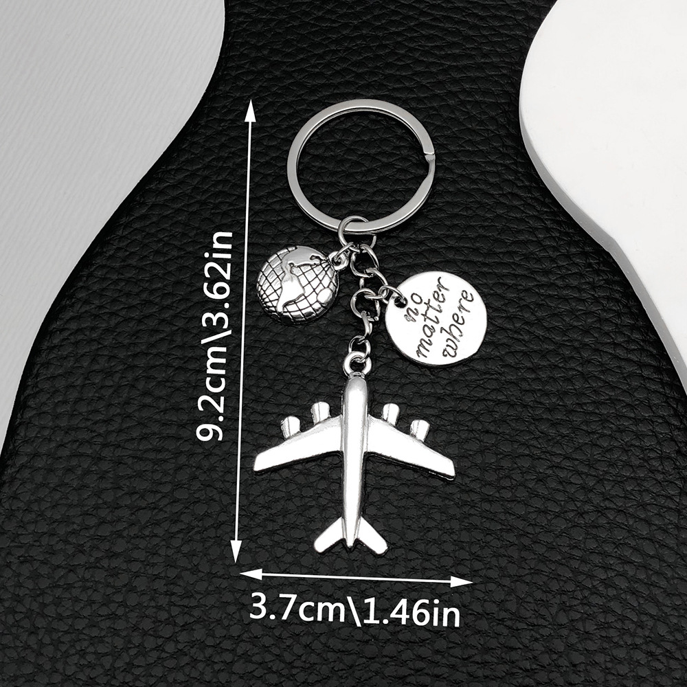 7:ER679-1 Ancient Silver Global Plane Earth nomatterwhere Letter Card Keychain -11.9g