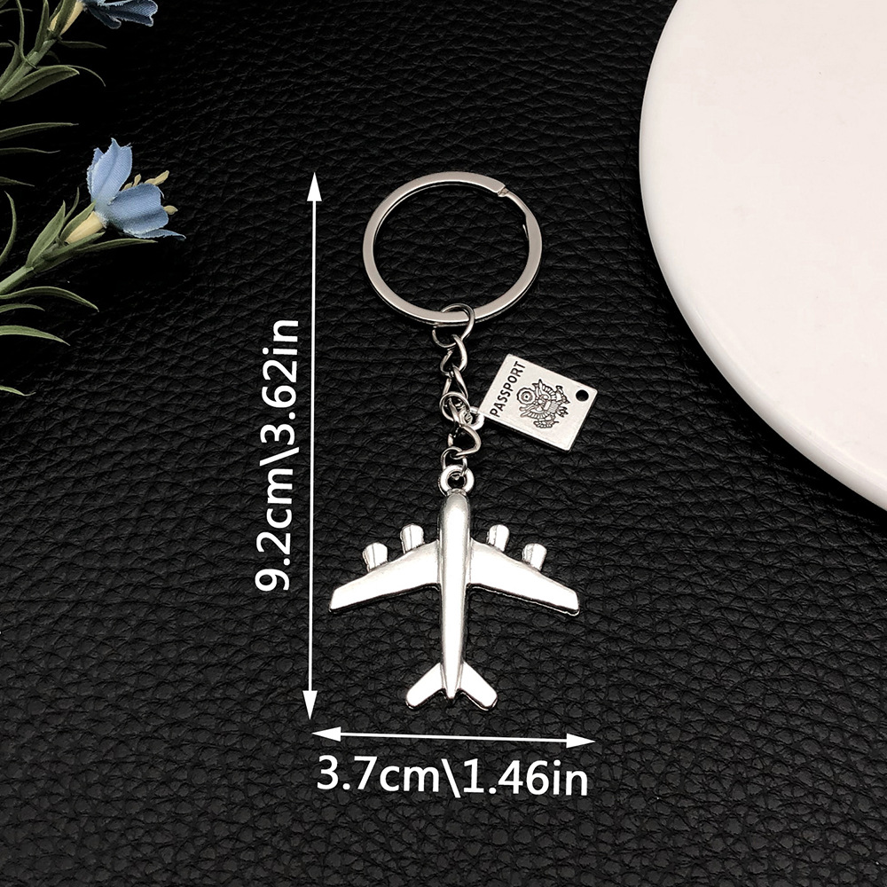 8:ER680-1 Ancient Silver Global Plane Pass Keychain -9.6g