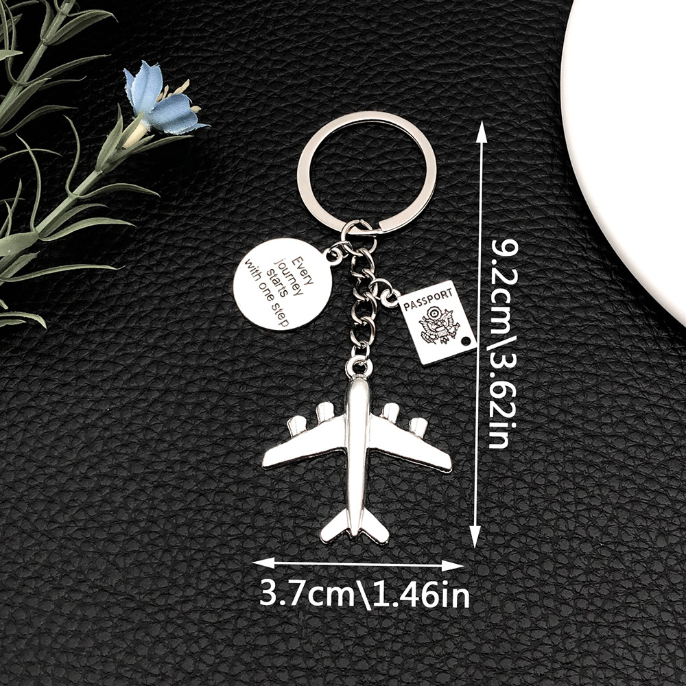 9:ER681-1 Ancient Silver Global Plane Pass Everyjourney Alphabet Card Keychain -12.3g