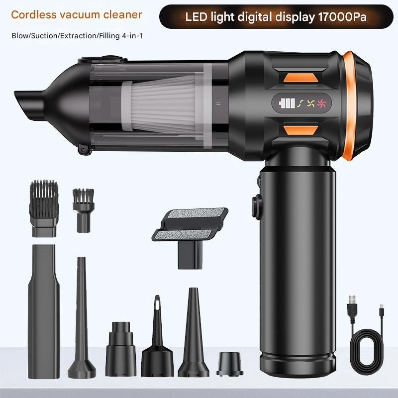 Sn113 brushless blowing and suction all-in-one vacuum cleaner with power display black and orange one-click dust dumping