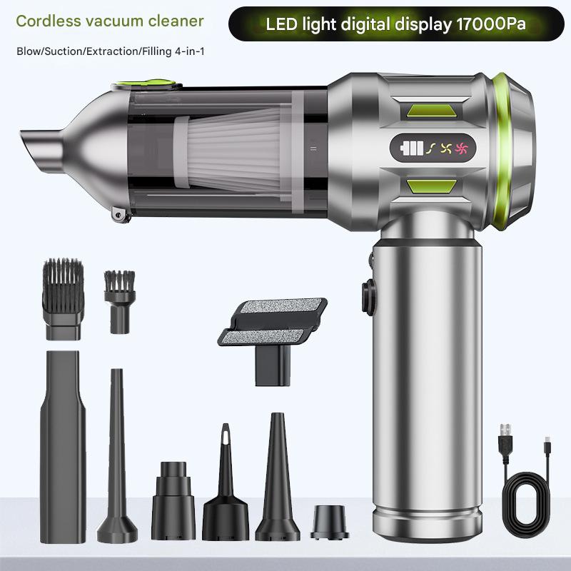 Sn113 brushless blowing and suction integrated vacuum cleaner with power display silver green one-click dust dumping