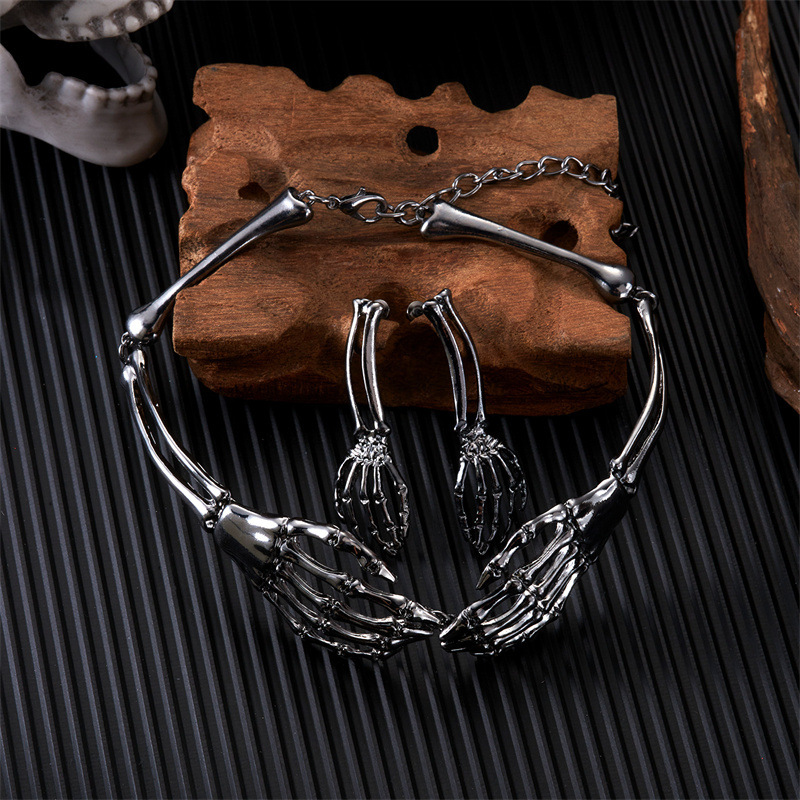 2:Black ghost hand necklace and earring set