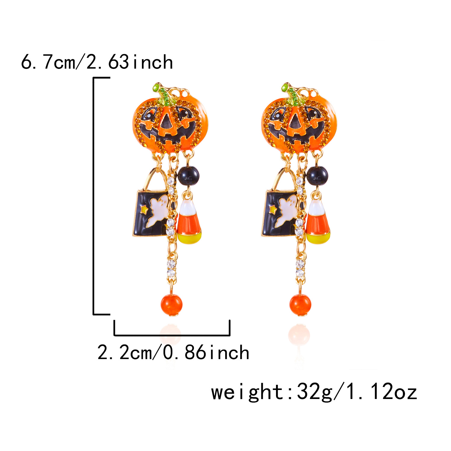 1:Pumpkin head ghost earrings
