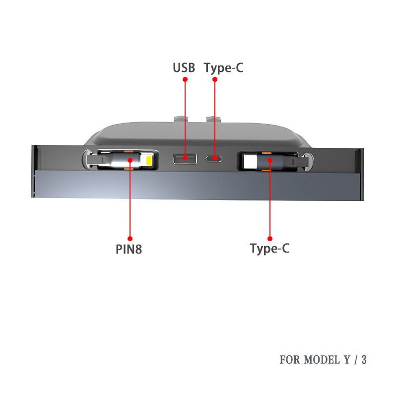MODEL3/Y central control expansion dock [Pin8 Type-C] with USB port