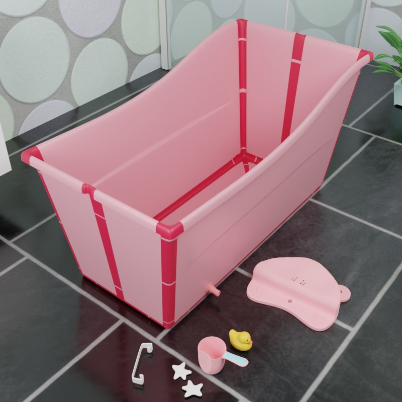Pink bath with stool