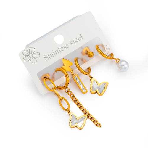 4:Shell butterfly pearl earrings set 0066
