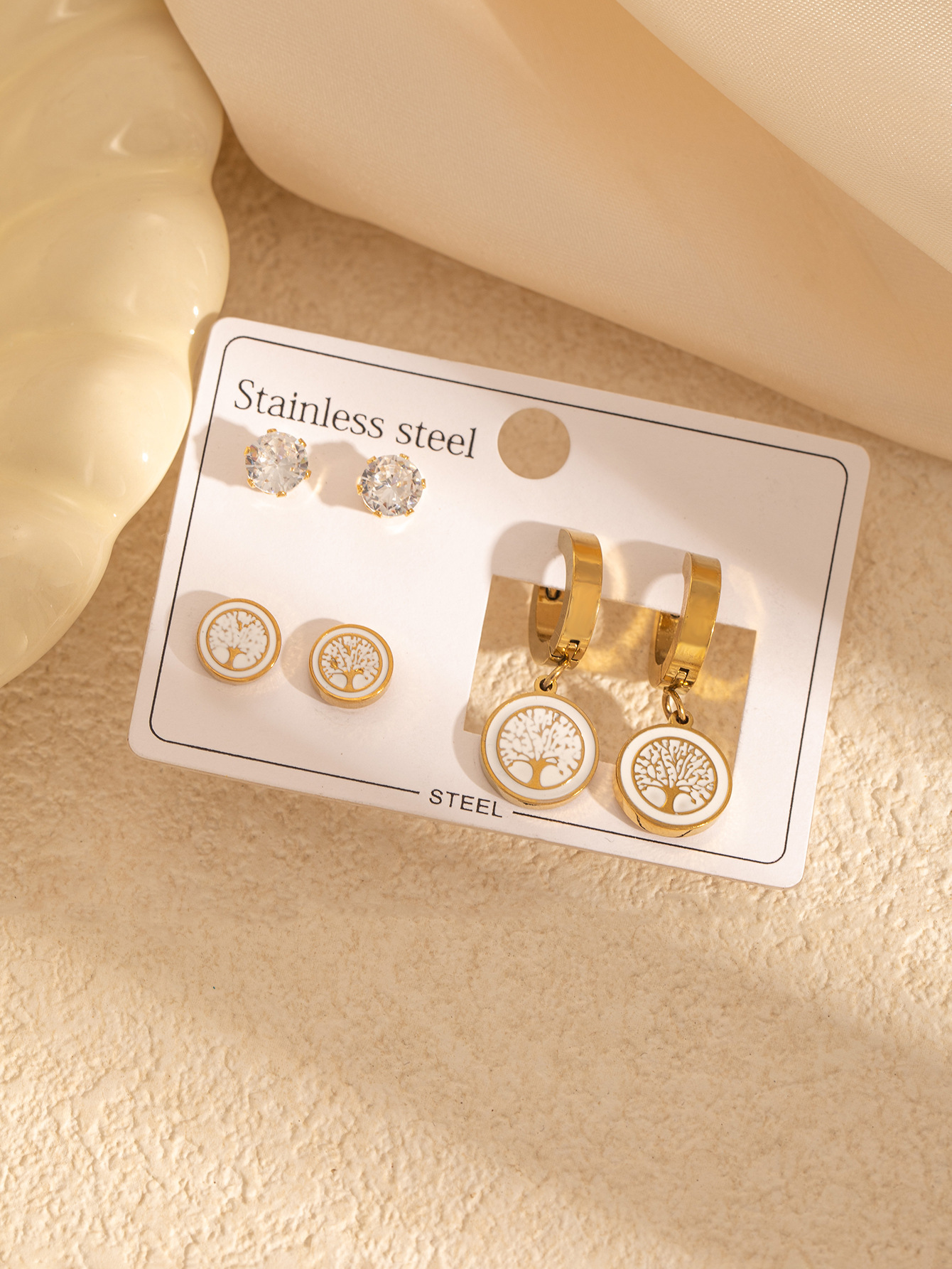 3:白色大树耳环套装