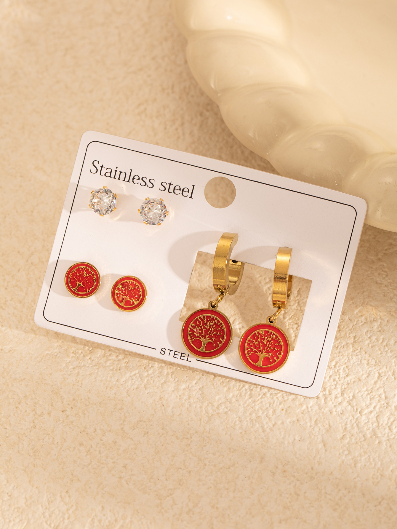 4:红色大树耳环套装