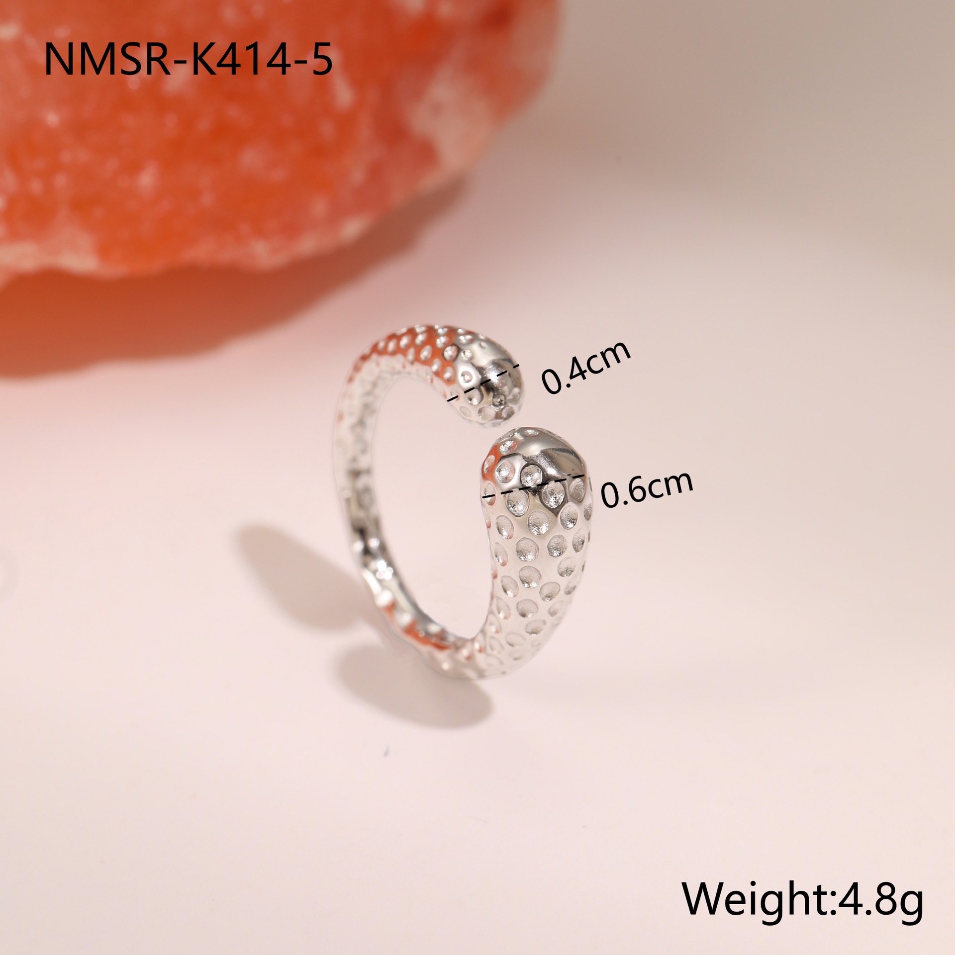 6:NMSR-K414-5钢色锤纹戒指