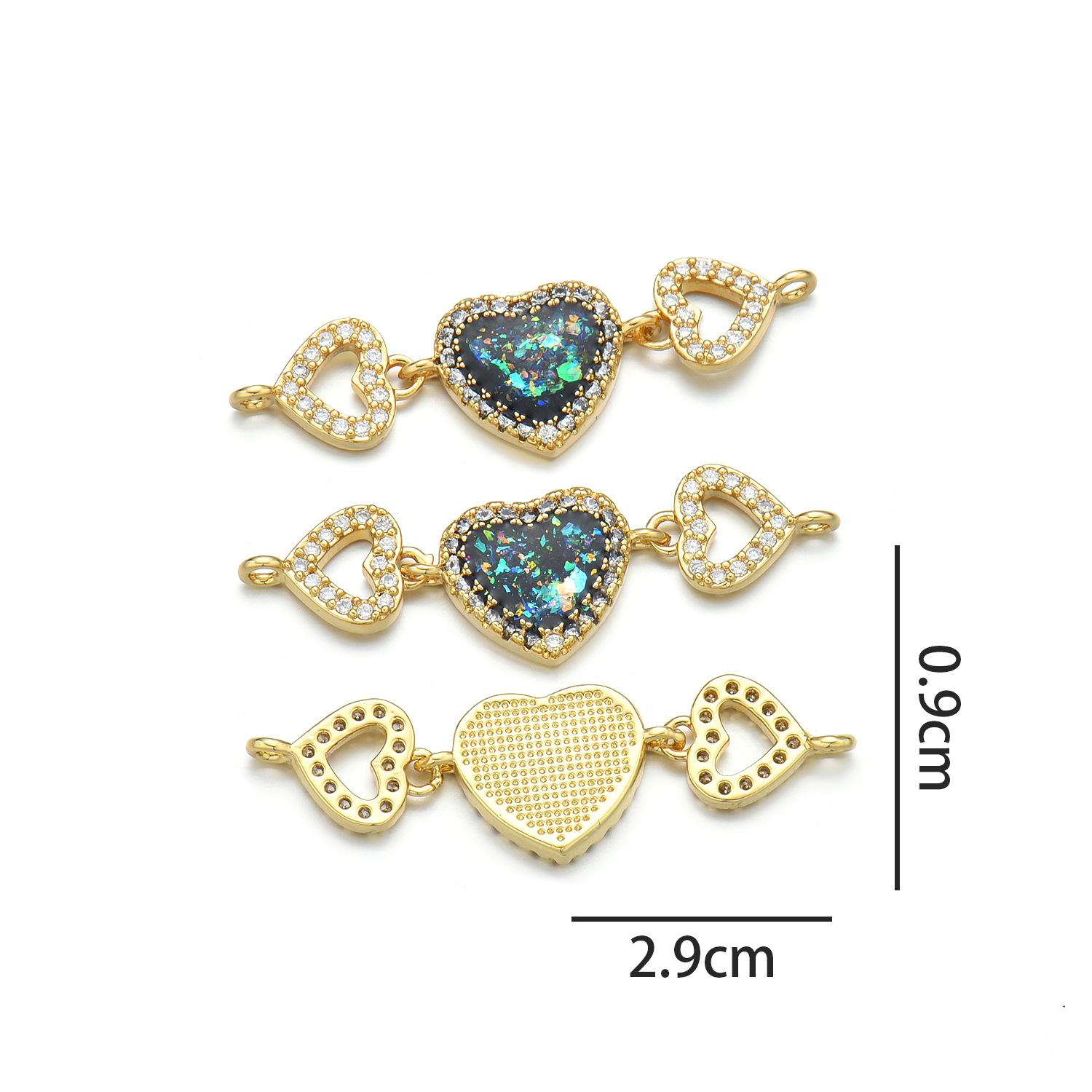 4:Three heart hand cards (Emerald dark green Opal)