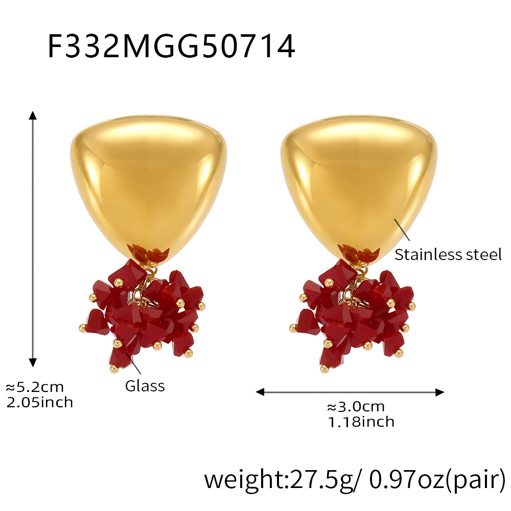 2:F332-gold red stone earrings