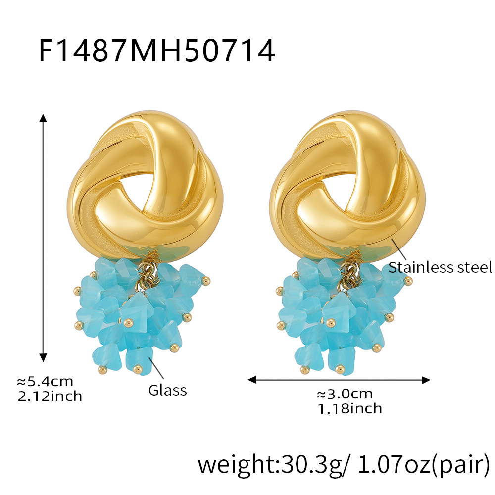 8:F1487-gold blue stone earrings