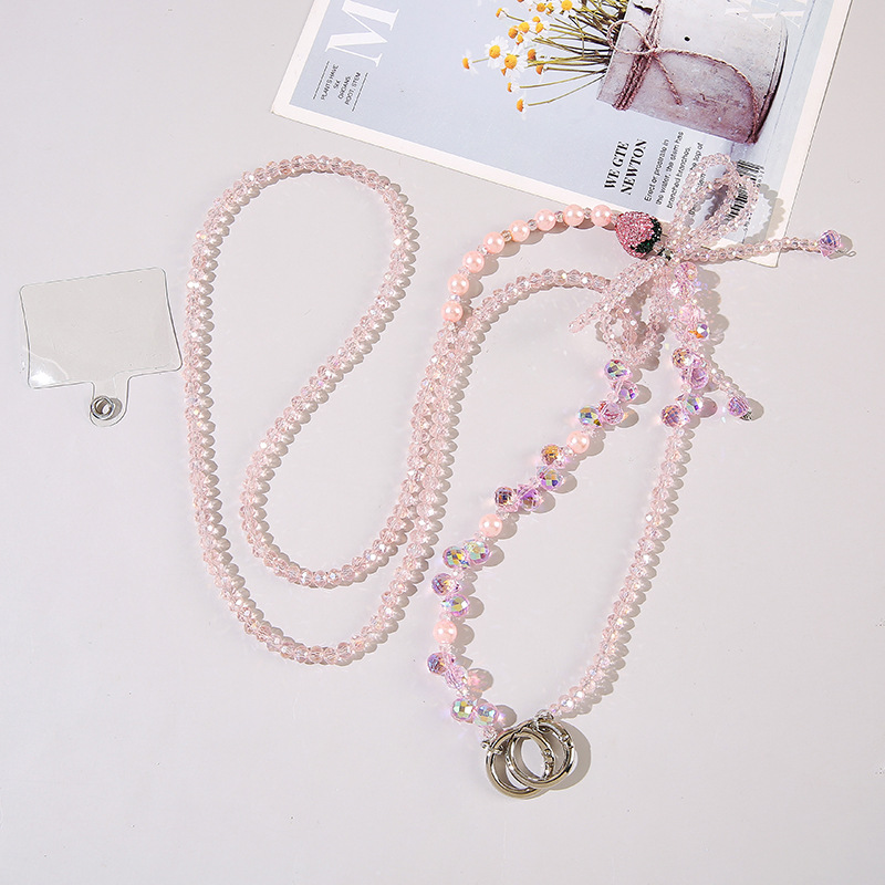 17:C003 pink crystal butterfly mobile phone chain