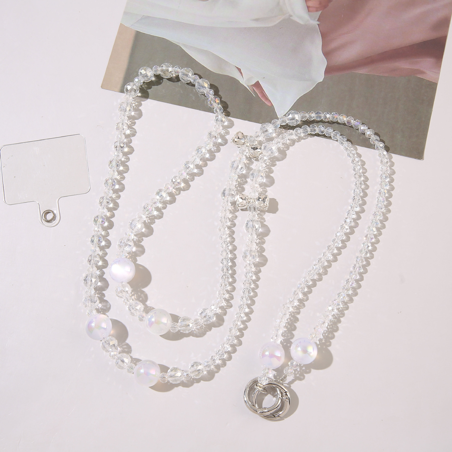 43:White crystal bead long chain