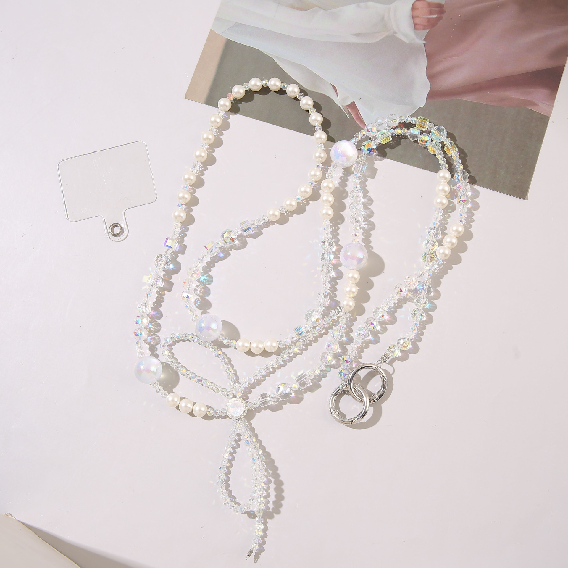 47:Crossbody butterfly crystal long chain white