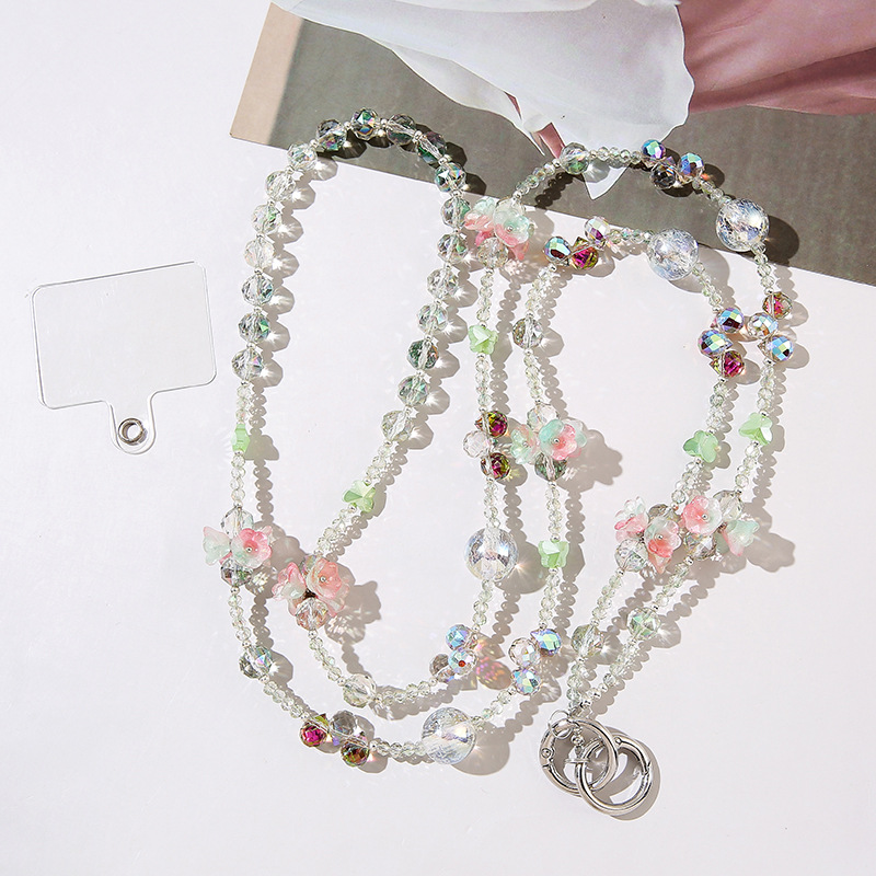 49:Pink and green flower crystal long chain