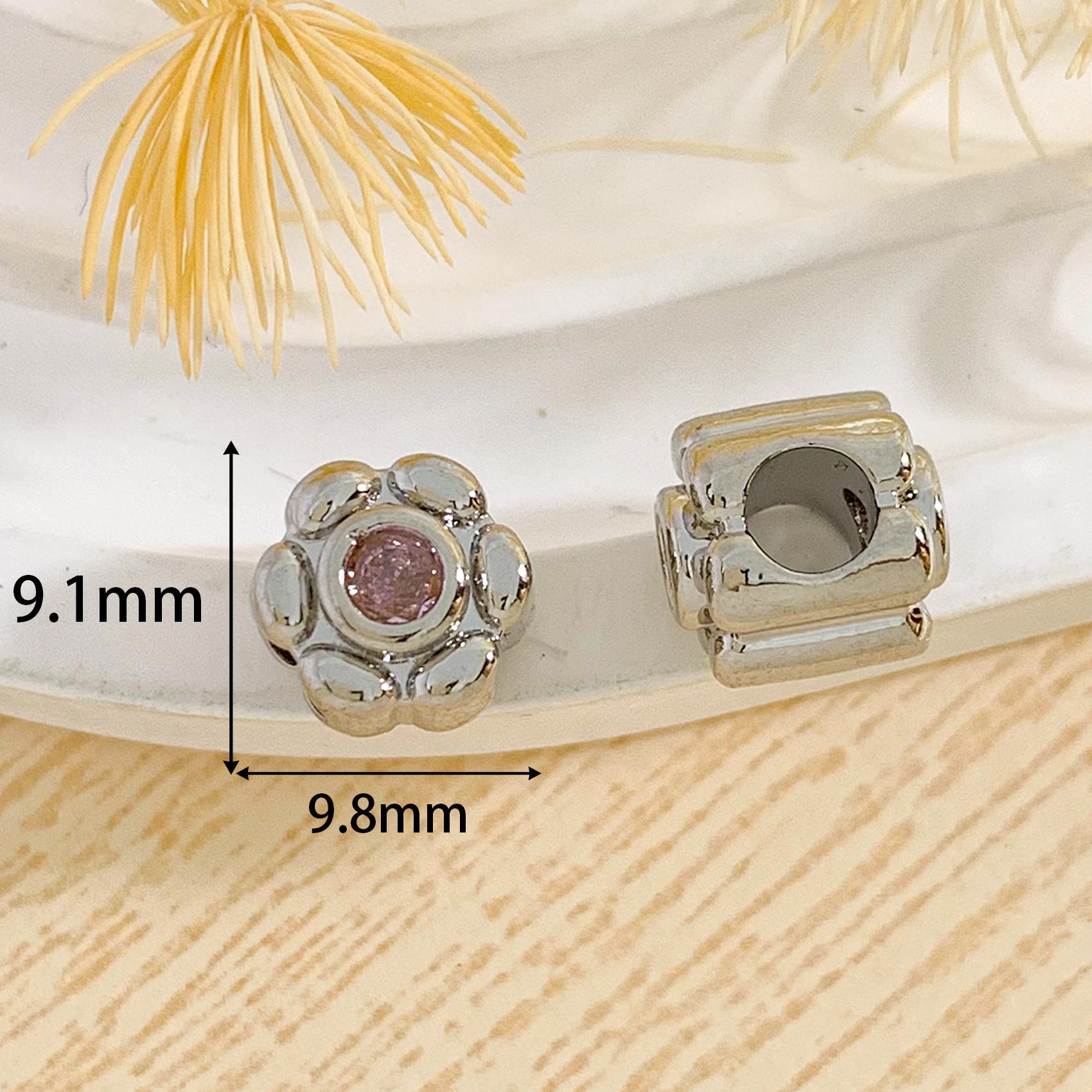 19:Cz724 six-petal flower silver beads