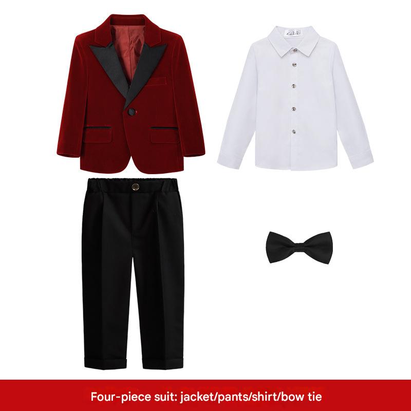 Burgundy 4-piece set (shirt   jacket   trousers   bow tie)