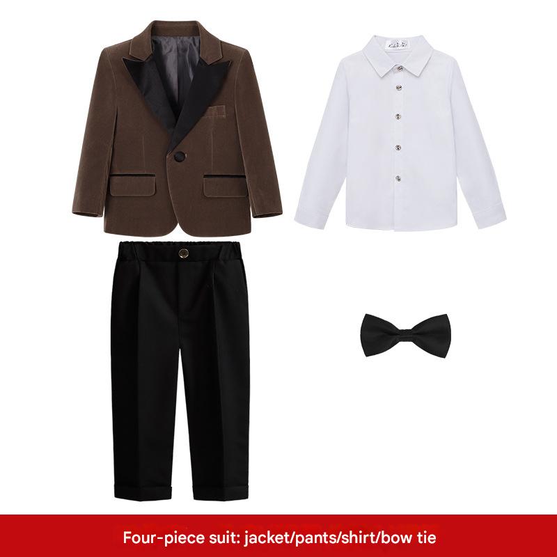 Brown 4-piece set (shirt   jacket   trousers   bow tie)