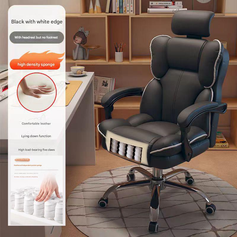 Black with white edges - high elastic sponge   built-in spring seat cushion - wear-resistant pu leather