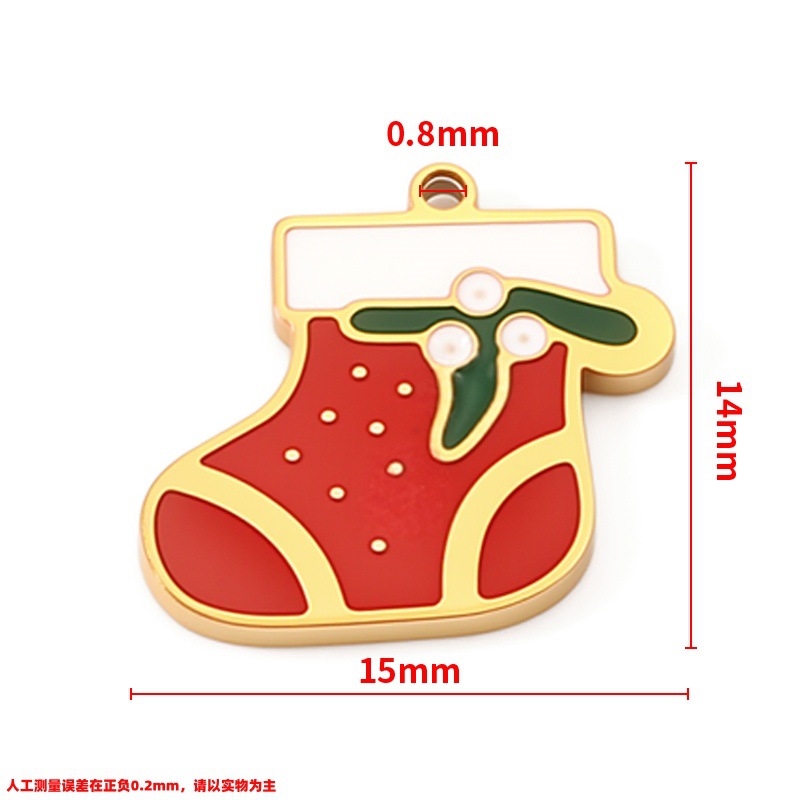 7:Vacuum plated 18k gold polished christmas stocking pendant 9x10mm
