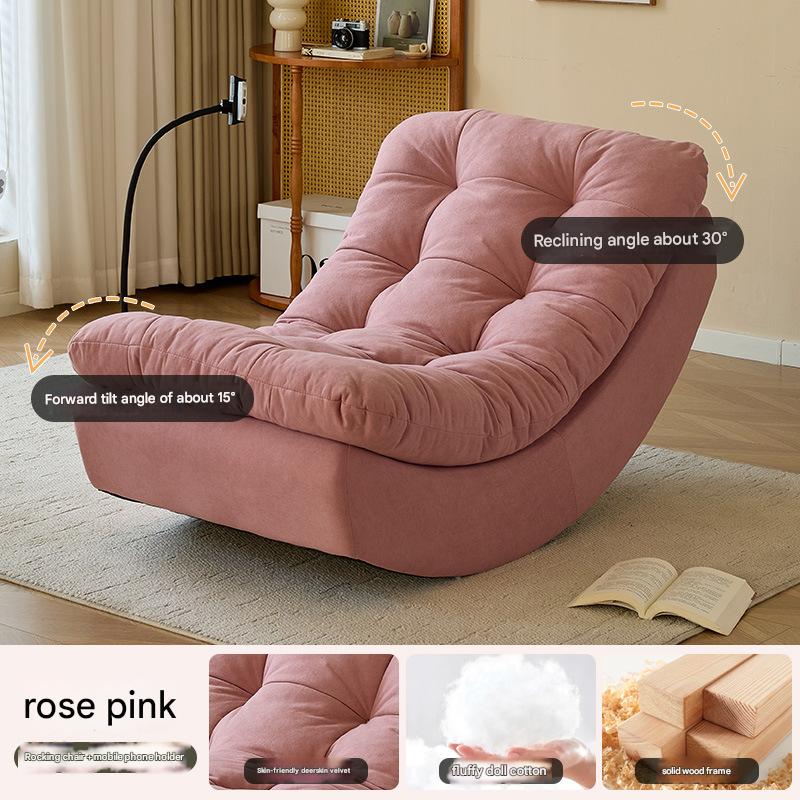rose pink chair with mobile phone holder
