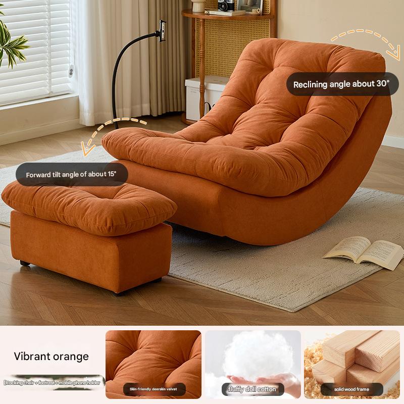 orange chair with mobile phone holder and footrest