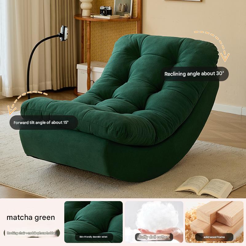 dark green chair with mobile phone holder