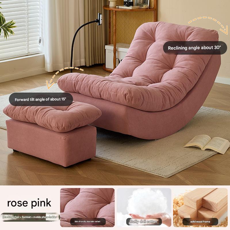 rose pink chair with mobile phone holder and footrest