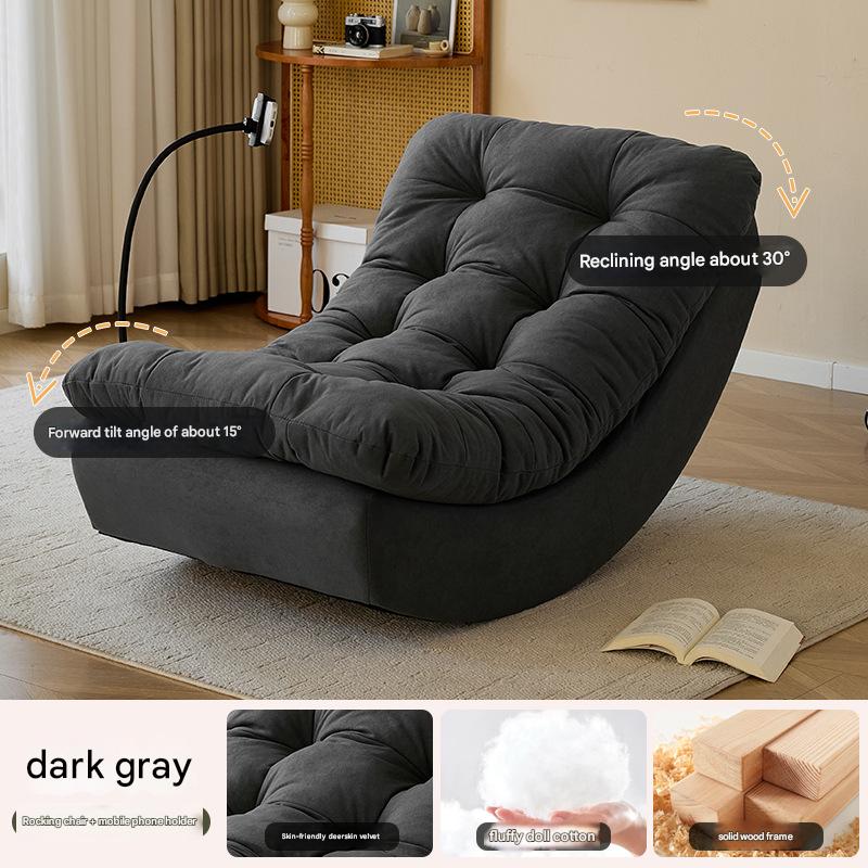 dark gray chair with mobile phone holder