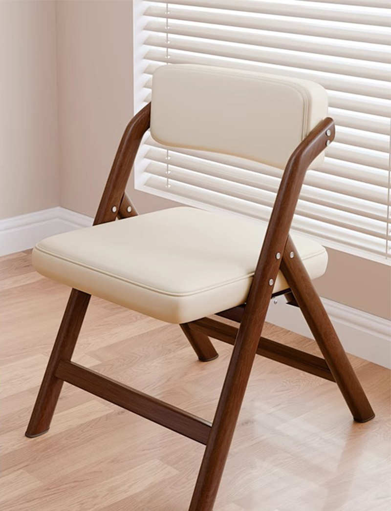 pu leather-off-white seat cushion-walnut frame