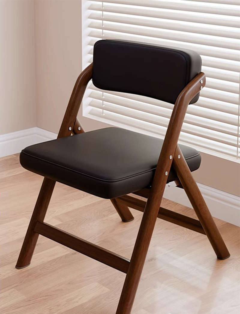 pu leather-textured black seat cushion-walnut frame