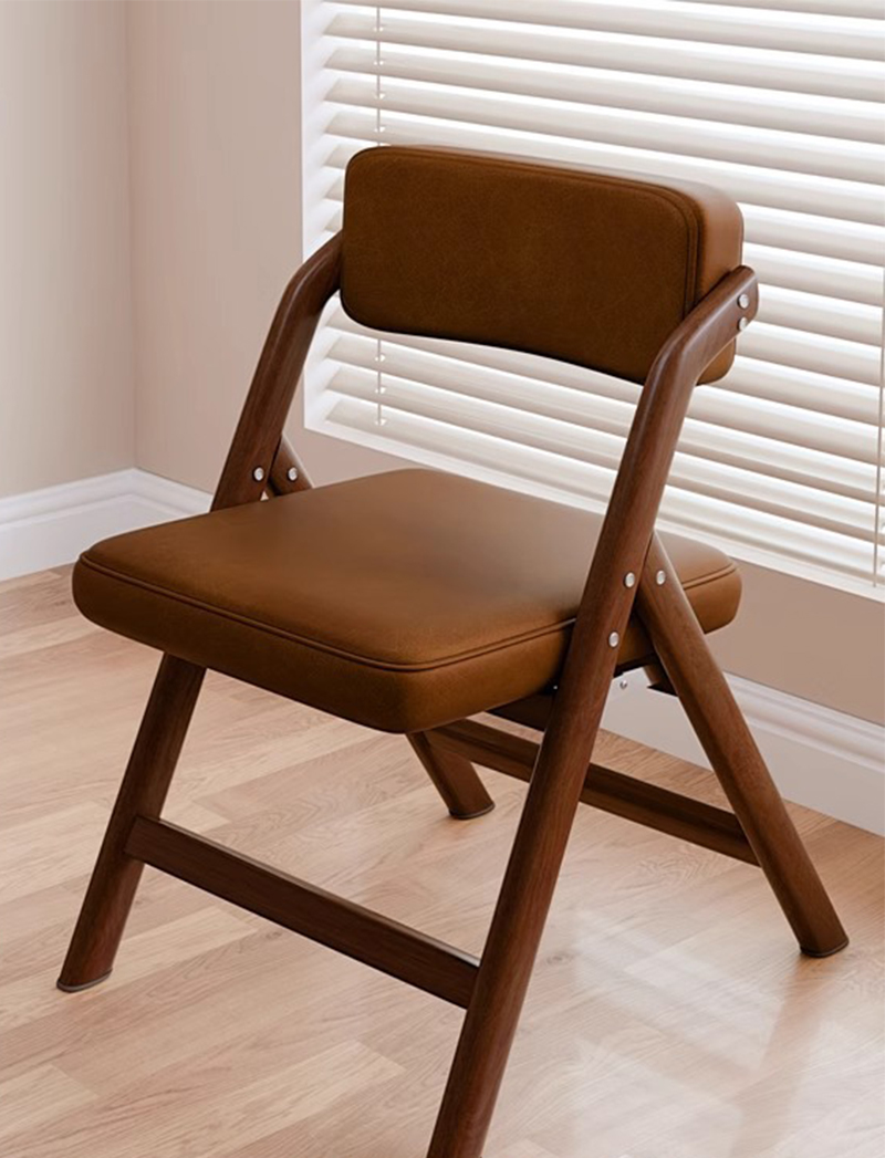 pu leather-brown seat cushion-walnut frame