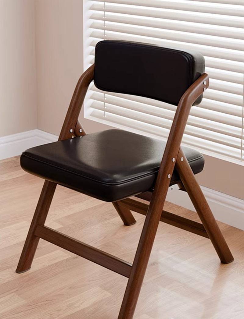 oil wax leather-textured black seat cushion-walnut frame