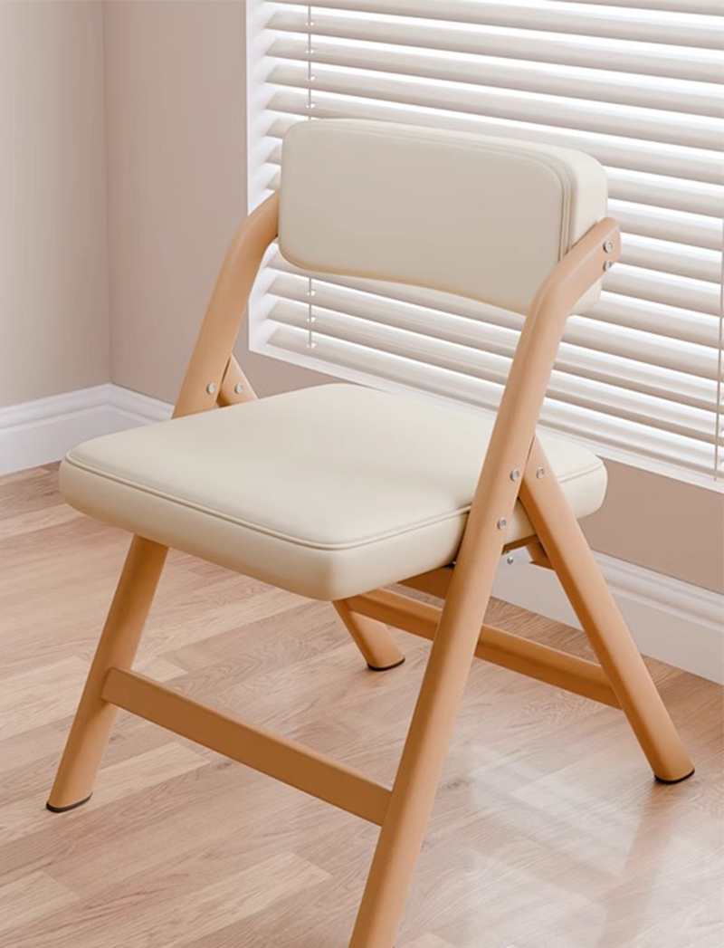 pu leather-off-white seat cushion-original wood color frame