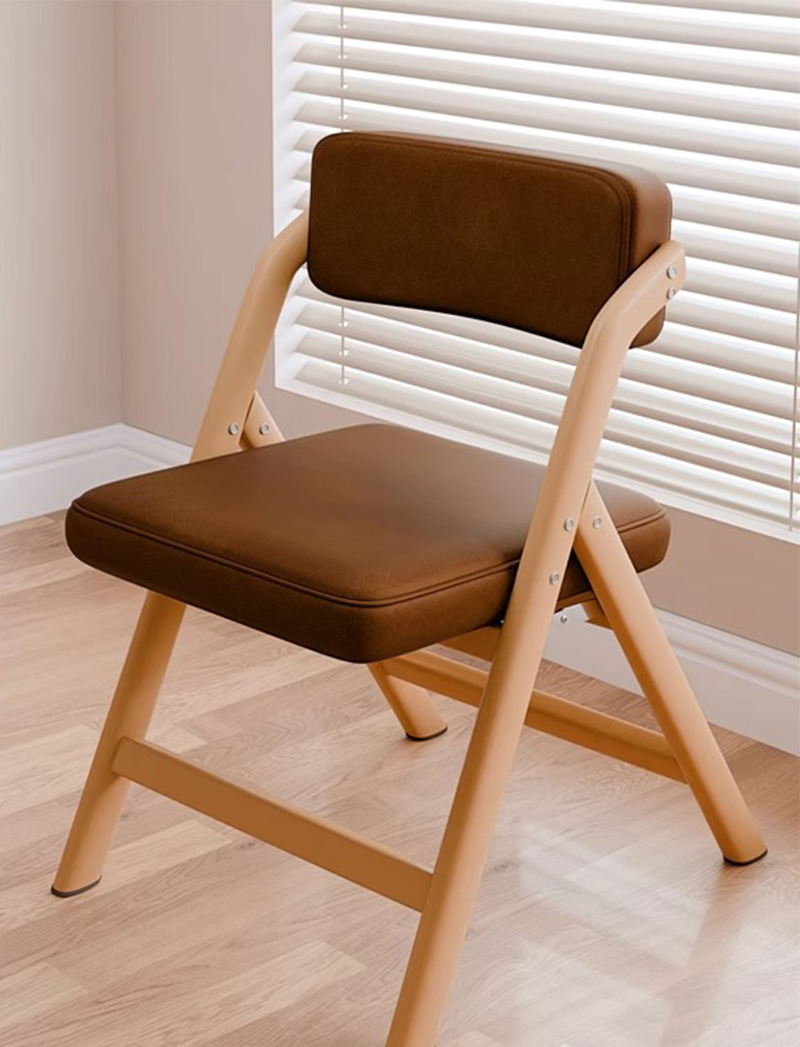 pu leather-brown seat cushion-original wood color frame