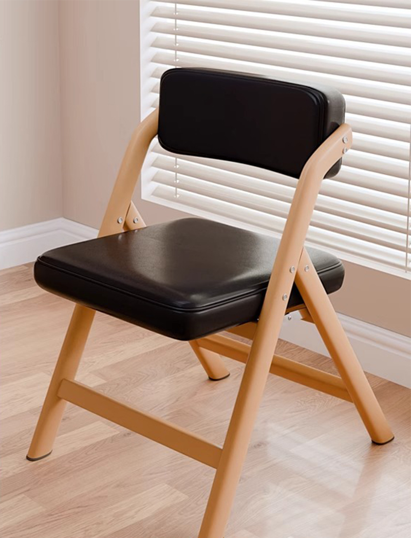 oil wax leather-textured black seat cushion-original wood color frame