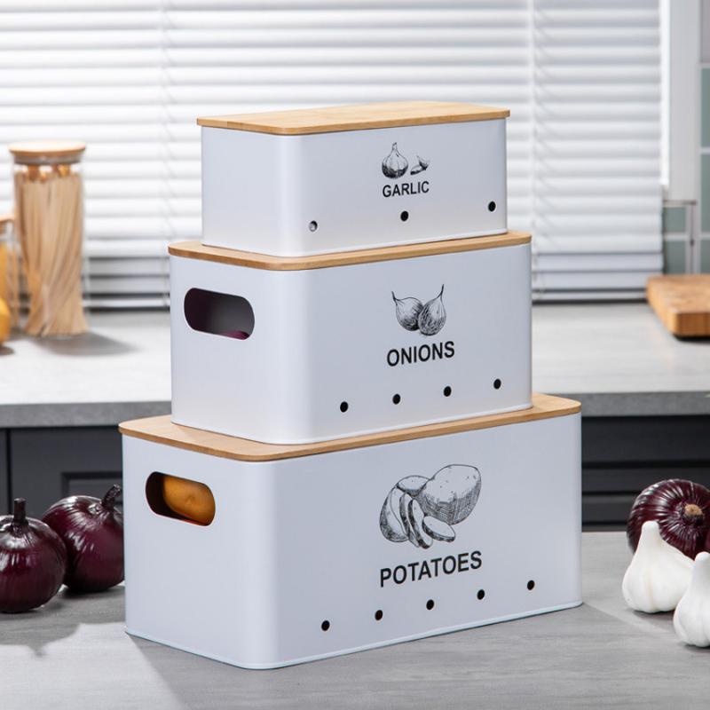 white-3 piece rectangular potato, onion and garlic jar set