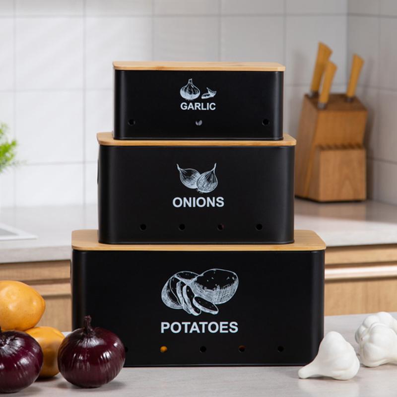 black-3 piece rectangular potato, onion and garlic jar set