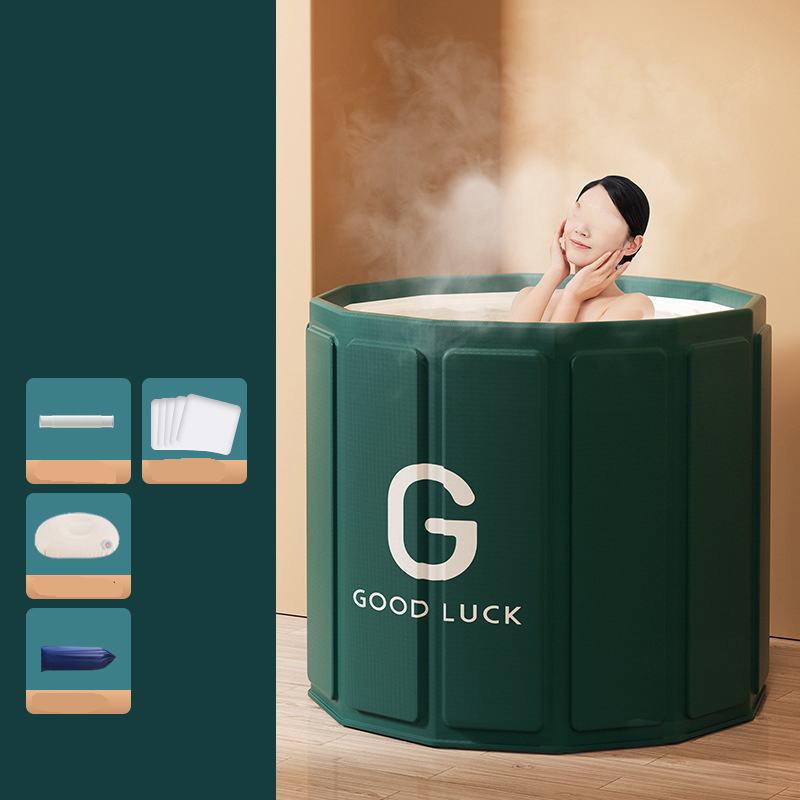 green bath bucket with storage bag