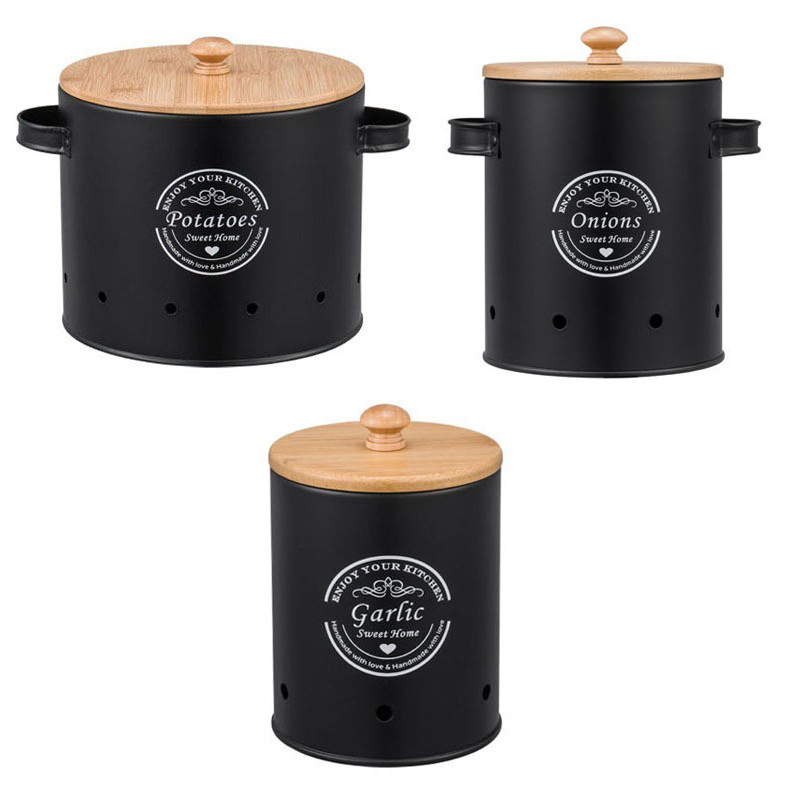 Set a style black handle bamboo cover (set of 3)