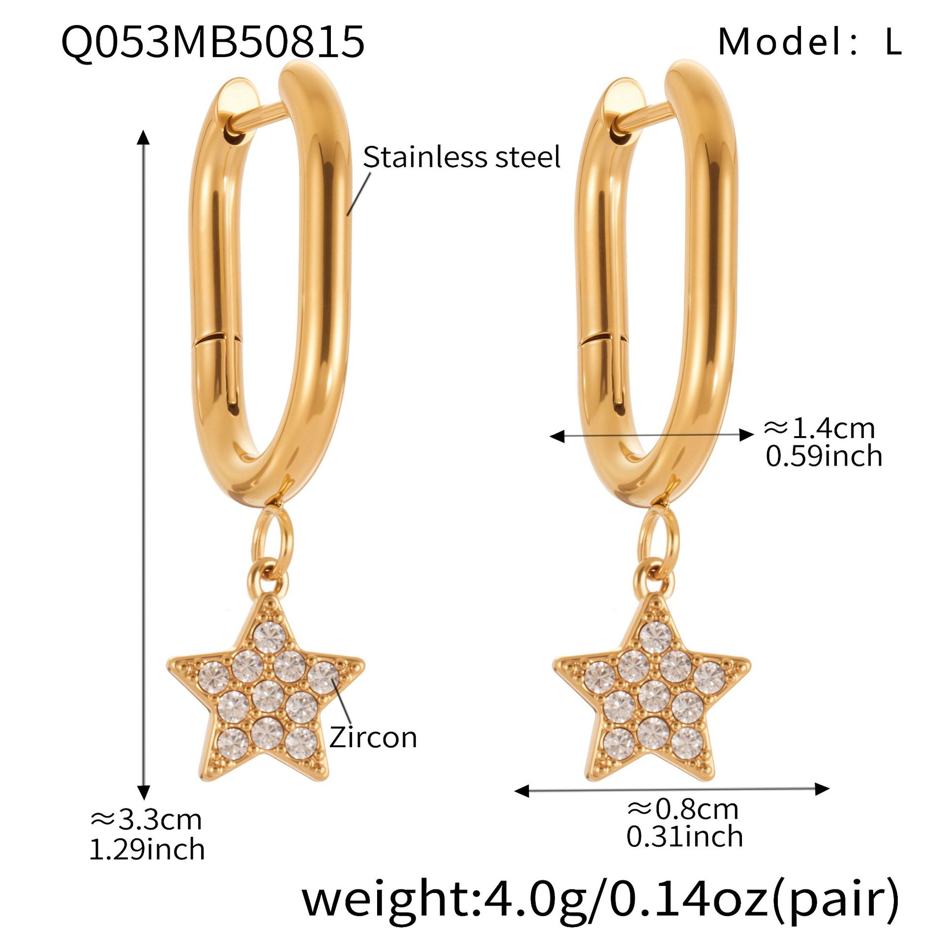 3:Q053- Golden Five-pointed Star Zircon U-shaped Earrings -L