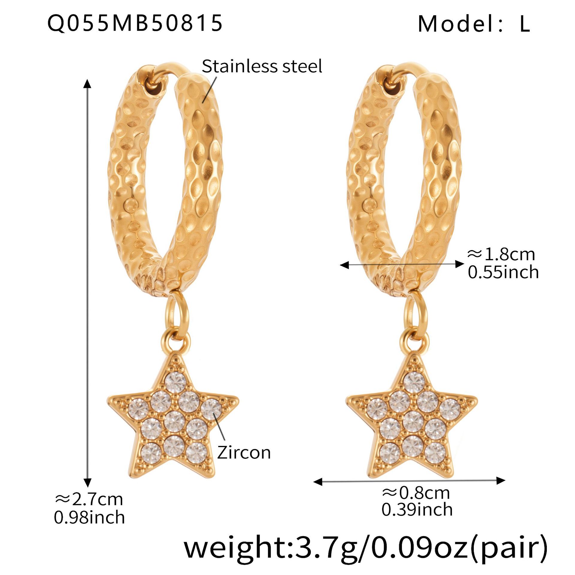 7:Q055- Golden Five-pointed Star Zircon Earrings -L