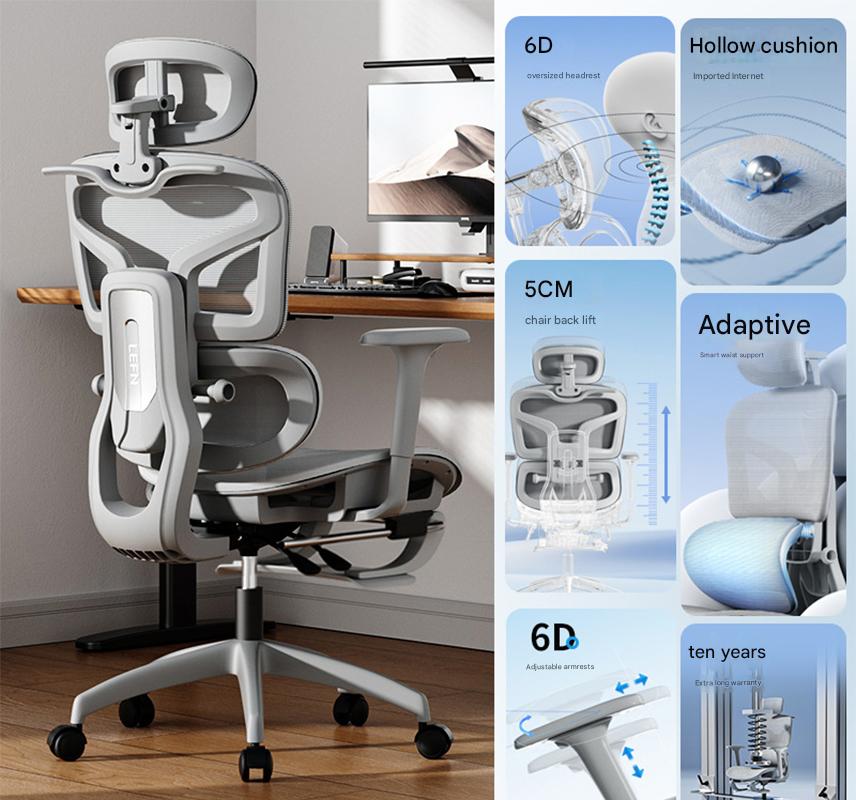 Gray frame, gray mesh   empty seat   footrest